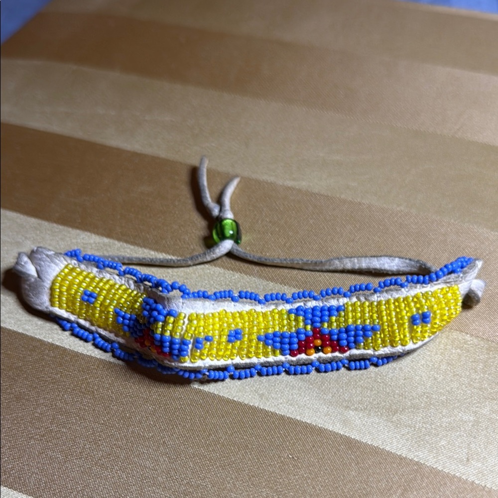 Colorful Beaded native American on leather with glass beads Bracelet